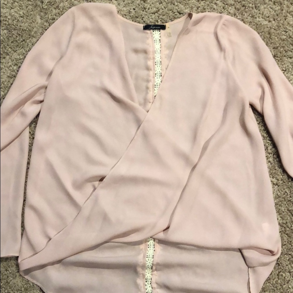 Light pink long sleeve faux wrap blouse